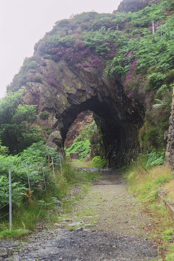 Tunnel No. 3 (T3) looking north to Beddgelert.  The base of the wartime gun mounting can be seen beyond it.