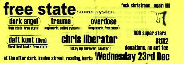 Free State Sound System, Boxing Club 1998-12-23 flyer front